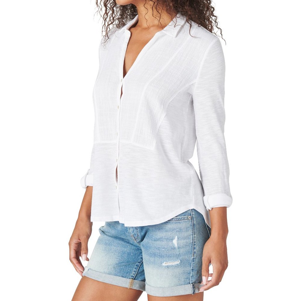 Lucky Brand Woven Gauze Mixed Top - White - Picture 3 of 7